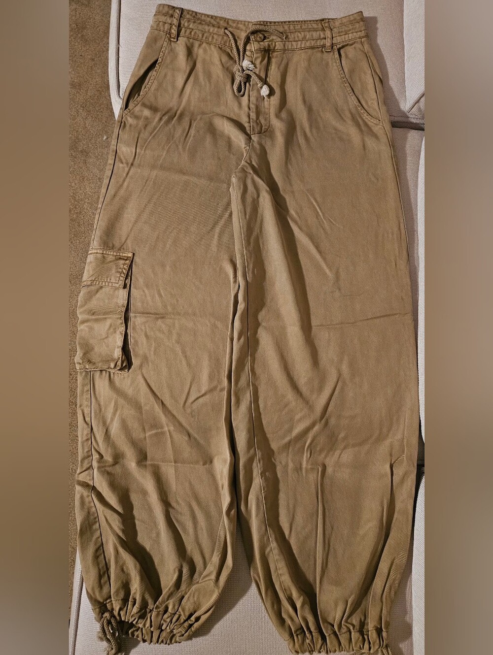 YFB Young Fabulous & Broke Tencel Cargo Jogger Pants Khaki Tan Women's Size XS